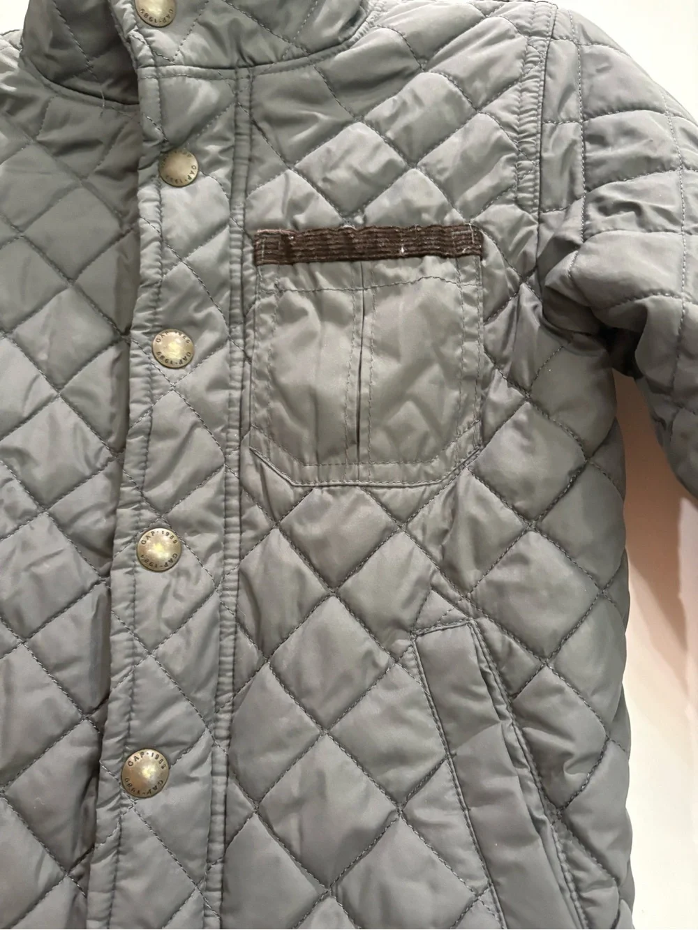 Gap baby gray quilted fleece lined button up jacket boys 3T GUC